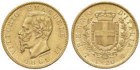 Savoia. Vittorio Emanuele II re d’Italia (1861-1878). Da 20 lire 1861 (Torino) AV. Pagani 455. MIR 1078a. Rara. q.SPL/SPL 300