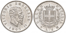 Savoia. Vittorio Emanuele II re d’Italia (1861-1878). Da 2 lire 1863 (Napoli) AG. Pagani 506. MIR 1083c. FDC