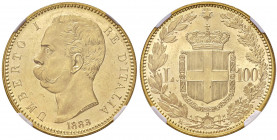Savoia. Umberto I re d’Italia (1878-1900). Da 100 lire 1883 AV. Pagani 569. MIR 1096c. In slab NGC MS63PL, n. di riferimento 5784372-001. Rara. Esempl...