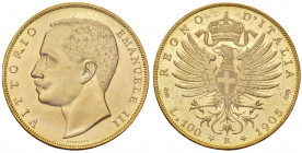 Savoia. Vittorio Emanuele III re d’Italia (1900-1946). Da 100 lire 1905 AV. Pagani 639. MIR 1114c. Periziata Raffaele Negrini SPL “lieve ritocco al di...