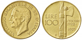 Savoia. Vittorio Emanuele III re d’Italia (1900-1946). Da 100 lire 1923 AV. Pagani 644. MIR 1116a. Graffio al dr., altrimenti migliore di BB