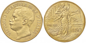 Savoia. Vittorio Emanuele III re d’Italia (1900-1946). Da 50 lire 1911 AV. Pagani 656. MIR 1122a. Periziata Roberto Pedoni. BB