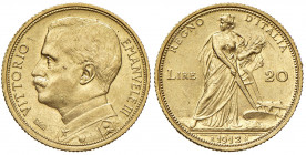 Savoia. Vittorio Emanuele III re d’Italia (1900-1946). Da 20 lire 1912 AV. Pagani 667. MIR 1126b. Rara. Migliore di SPL