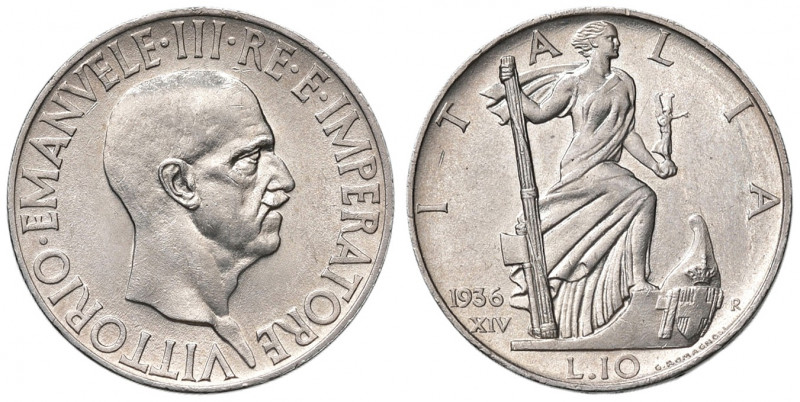 Savoia. Vittorio Emanuele III re d’Italia (1900-1946). Da 10 lire 1936/XIV AG. P...