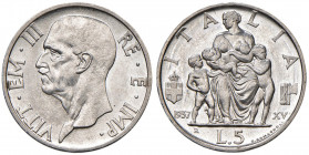 Savoia. Vittorio Emanuele III re d’Italia (1900-1946). Da 5 lire 1937/XV AG. Pagani 720. MIR 1138b. Rara. FDC