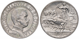 Savoia. Vittorio Emanuele III re d’Italia (1900-1946). Da 2 lire 1908 AG. Pagani 732. MIR 1140a. FDC