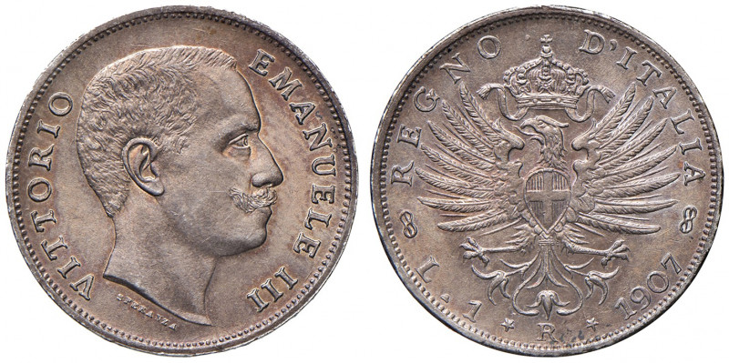Savoia. Vittorio Emanuele III re d’Italia (1900-1946). Lira 1907 AG. Pagani 767....