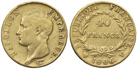 Torino. Napoleone I imperatore (1804-1814). Da 40 franchi 1806 AV. Pagani 12. Rara. MB/q.BB