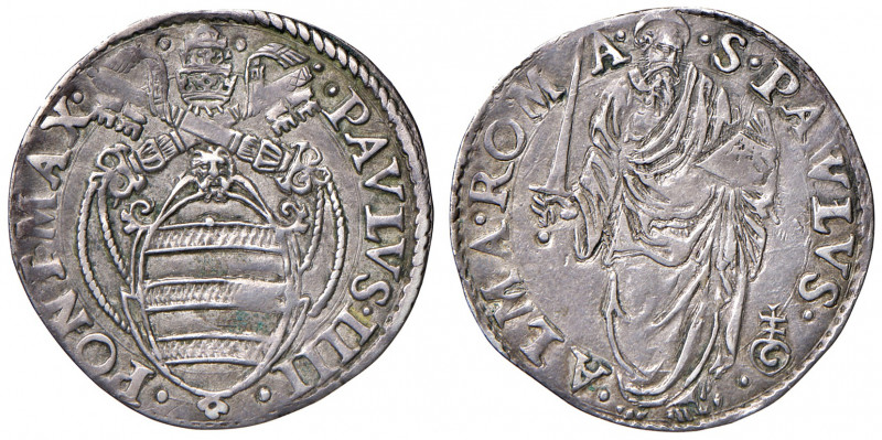 Paolo IV (1555-1559). Roma. Giulio (armetta Girolamo Ceuli) AG gr. 3,14. Muntoni...