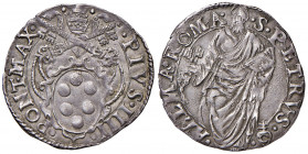 Pio IV (1559-1565). Roma. Giulio (armetta Girolamo Ceuli) AG gr. 3,15. Muntoni 33. Berman 1066. MIR 1055/14. Patina di medagliere, q.SPL