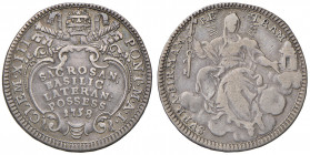Clemente XIII (1758-1769). Roma. Quinto di scudo 1758 anno I “del possesso” AG gr. 5,20. Muntoni 15. Berman 2897. Raro. Patina di medagliere, BB