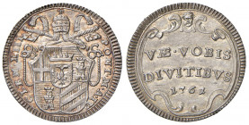 Clemente XIII (1758-1769). Roma. Mezzo grosso 1761 anno IV AG gr. 0,72. Muntoni 26. Berman 2905. Fondi lucenti, FDC