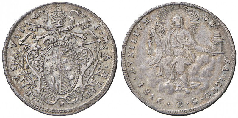 Pio VII (1800-1823). Bologna. Quinto di scudo 1816 anno XVII AG. Muntoni 39. Ber...