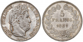 Francia. Luigi Filippo (1830-1848). Da 5 franchi 1837 (Lilla) AG. Gadoury 678. Delicata patina iridescente, FDC