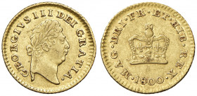 Regno Unito. Giorgio III (1760-1820). Terzo di ghinea 1800 (Londra) AV gr. 2,78. Friedberg 365. Graffietti al dr., altrimenti q.SPL