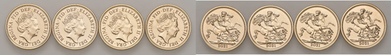 Regno Unito. Elisabetta II (1952-). Lotto di 4 monete. Sovrana 2021 (Londra) AV ...