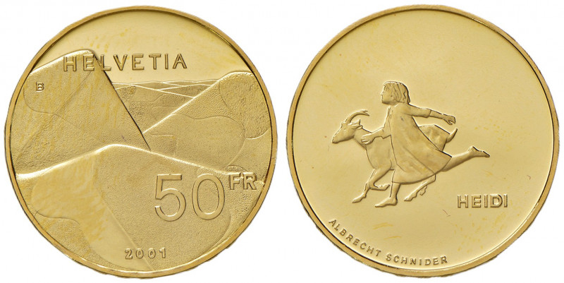 Svizzera. Confederazione (1848-). Da 50 franchi 2001 AV gr. 11,29. Friedberg 520...