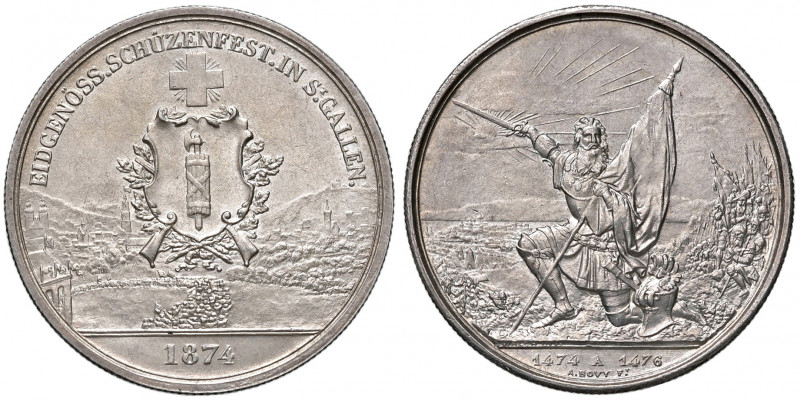 Svizzera. Confederazione (1848-). Da 5 franchi 1874 AG. Tiri federali S. Gallo. ...