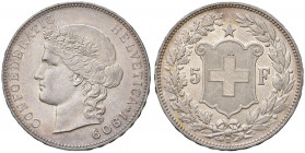 Svizzera. Confederazione (1848-). Da 5 franchi 1909 (Berna) AG. Divo-Tobler 297. Davenport 392. q.FDC