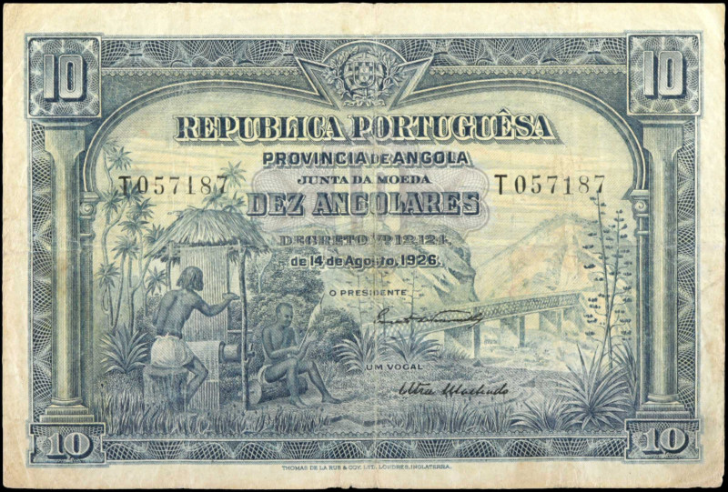 ANGOLA. Provincia de Angola. 10 Angolares, 1926. P-67. Very Fine.

Staining is...