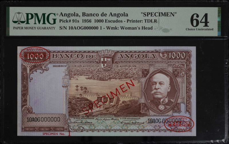 ANGOLA. Banco de Angola. 1000 Escudos, 1956. P-91s. Specimen. PMG Choice Uncircu...