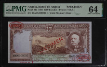 ANGOLA. Banco de Angola. 1000 Escudos, 1956. P-91s. Specimen. PMG Choice Uncirculated 64.

Printed by TDLR. Watermark of woman's head. One of just f...