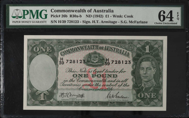 AUSTRALIA. Commonwealth Bank of Australia. 1 Pound, ND (1942). P-26b. PMG Choice...