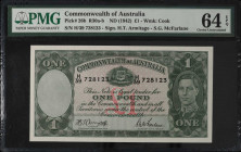 AUSTRALIA. Commonwealth Bank of Australia. 1 Pound, ND (1942). P-26b. PMG Choice Uncirculated 64 EPQ.

Estimate: $125.00 - $250.00