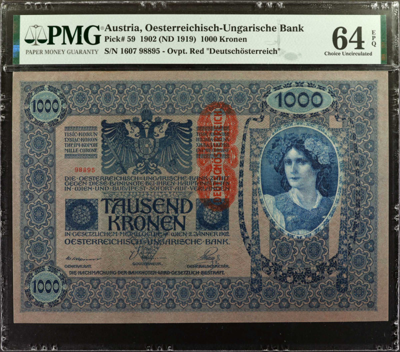 AUSTRIA. Oesterreichisch-Ungarische Bank. 1000 Kronen, 1902 (ND 1919). P-59. PMG...