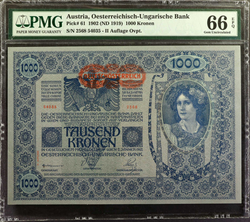 AUSTRIA. Lot of (2). Mixed Banks. 1000 Kronen, 1902-22 (ND 1919). P-61 & 78. PMG...