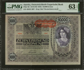 AUSTRIA. Oesterreichisch-Ungarische Bank. 10,000 Kronen, 1918 (ND 1919). P-65. PMG Choice Uncirculated 63 EPQ.

Estimate: $150.00 - $200.00