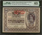 AUSTRIA. Oesterreichisch-Ungarische Bank. 10,000 Kronen, 1918 (ND 1919). P-66. PMG Choice Uncirculated 63.

PMG comments "Minor Rust."

Estimate: ...