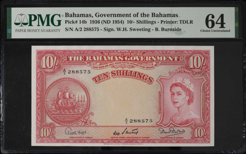 BAHAMAS. The Bahamas Government. 10 Shillings, 1936 (ND 1954). P-14b. PMG Choice...