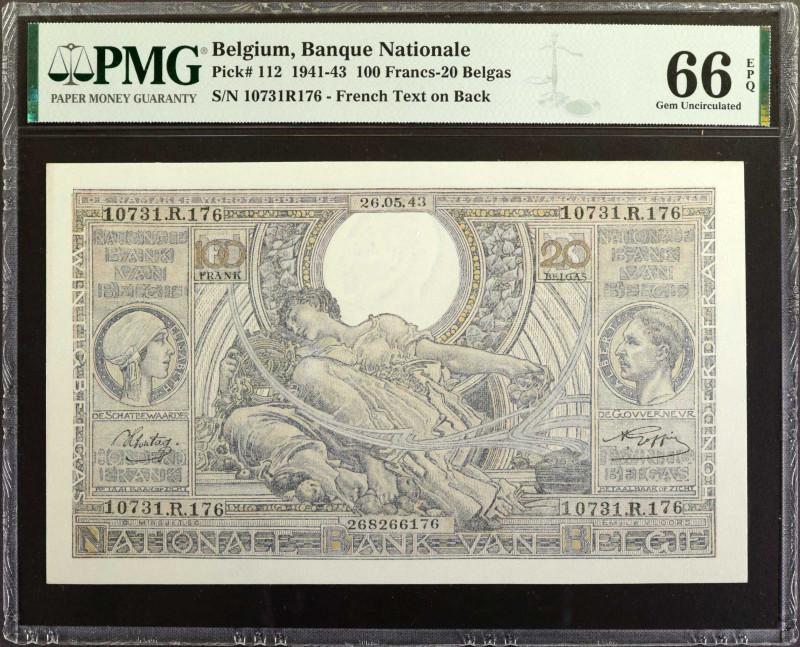 BELGIUM. Nationale Bank Van Belgie. 100 Francs-20 Belgas, 1941-43. P-112. PMG Ge...