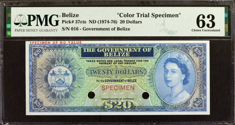 BELIZE. The Government of Belize. 20 Dollars, ND (1974-76). P-37cts. Color Trial...