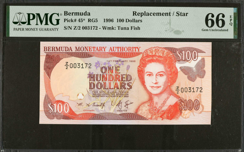 BERMUDA. Bermuda Monetary Authority. 100 Dollars, 1996. P-45*. Replacement. PMG ...
