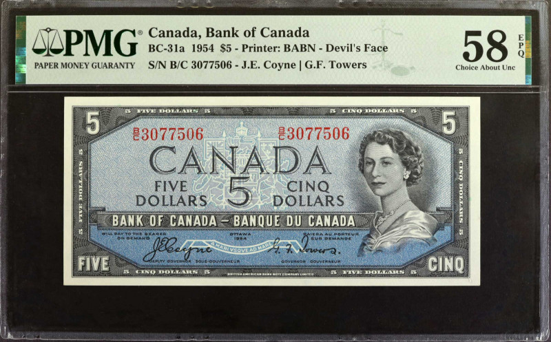 CANADA. Bank of Canada. 5 Dollars, 1954. BC-31a. PMG Choice About Uncirculated 5...