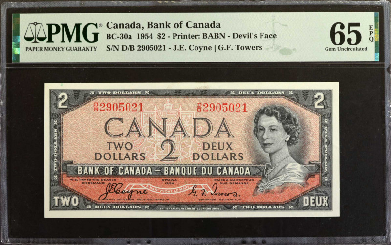 CANADA. Bank of Canada. 2 Dollars, 1954. BC-30a. PMG Gem Uncirculated 65 EPQ.
...