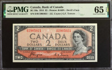 CANADA. Bank of Canada. 2 Dollars, 1954. BC-30a. PMG Gem Uncirculated 65 EPQ.

Devil's Face. Printed by BABN. Signature combination of J.E. Coyne an...