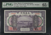CHINA--REPUBLIC. Bank of Communications. 100 Yuan, 1914. P-120c. PMG Gem Uncirculated 65 EPQ.

Estimate: $100.00 - $200.00