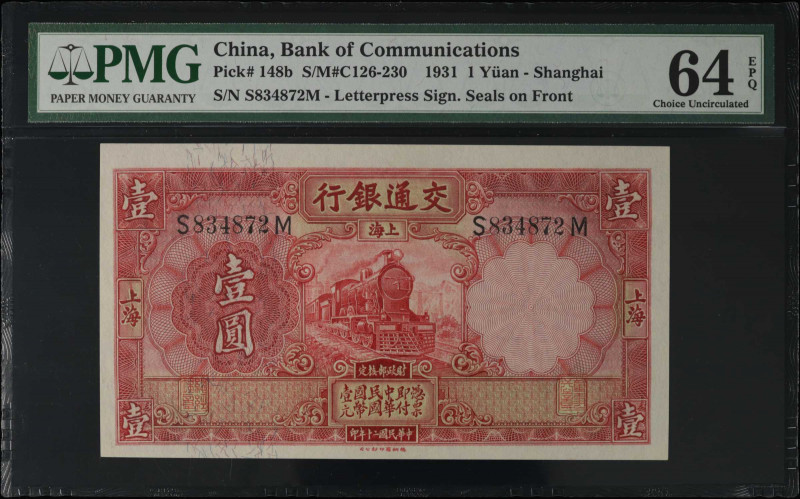 CHINA--REPUBLIC. Bank of Communications. 1 Yuan, 1931. P-148b. PMG Choice Uncirc...