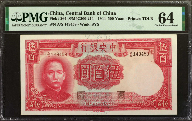 CHINA--REPUBLIC. Central Bank of China. 500 Yuan, 1944. P-264. PMG Choice Uncirc...