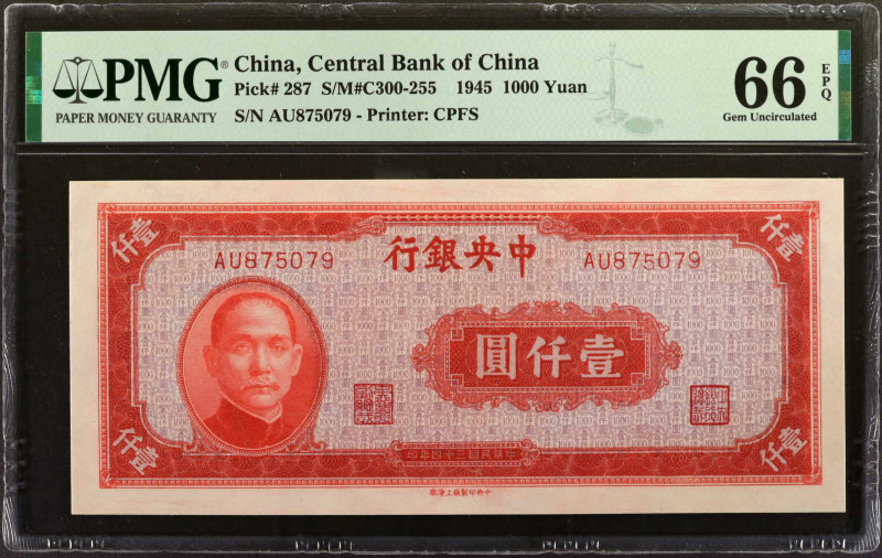 CHINA--REPUBLIC. Central Bank of China. 1000 Yuan, 1945. P-287. PMG Gem Uncircul...