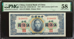 CHINA--REPUBLIC. Central Bank of China. 500 Customs Gold Units, 1947. P-334. PMG Choice About Uncirculated 58.

Estimate: $70.00 - $100.00