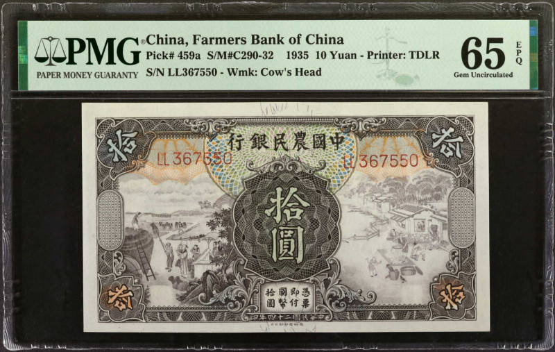 CHINA--REPUBLIC. Farmers Bank of China. 10 Yuan, 1935. P-459a. PMG Gem Uncircula...