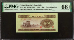 CHINA--PEOPLE'S REPUBLIC. The People's Bank of China. 1 Jiao, 1953. P-863. PMG Gem Uncirculated 66 EPQ.

Estimate: $100.00 - $200.00