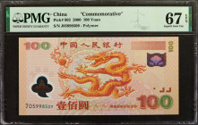 CHINA--PEOPLE'S REPUBLIC. The People's Bank of China. 100 Yuan, 2000. P-902. Commemorative. PMG Superb Gem Uncirculated 67 EPQ.

Estimate: $200.00 -...