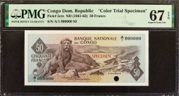 CONGO DEMOCRATIC REPUBLIC. Banque Nationale du Congo. 50 Francs, ND (1961-62). P-5cts. Color Trial Specimen. PMG Superb Gem Uncirculated 67 EPQ.

Es...