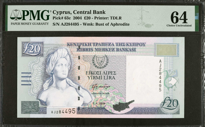 CYPRUS. Central Bank of Cyprus. 20 Pounds, 2004. P-63c. PMG Choice Uncirculated ...