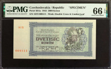 CZECHOSLOVAKIA. Republika Ceskoslovenska. 2000 Korun, 1945. P-50As. Specimen. PMG Gem Uncirculated 66 EPQ.

Estimate: $200.00 - $400.00